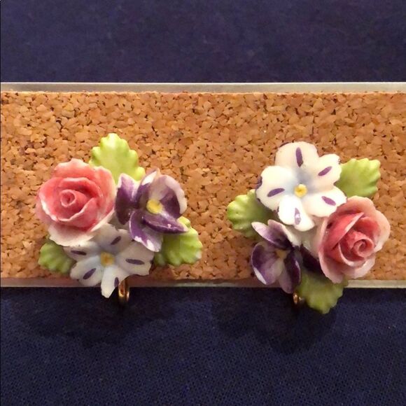 Vintage Porcelain Floral Earrings - Picture 1 of 5